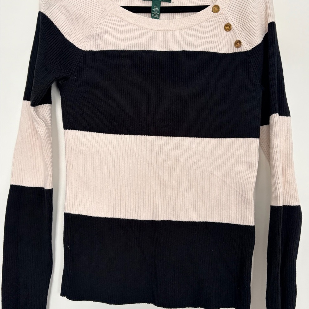 Lauren Ralph Lauren Black and Cream Blocked Sweater